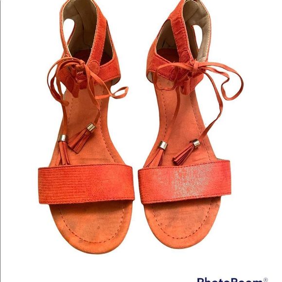 💫4/30 A.N.A Dillon Coral Tassel Tie Wedge Sandals - Picture 5 of 9